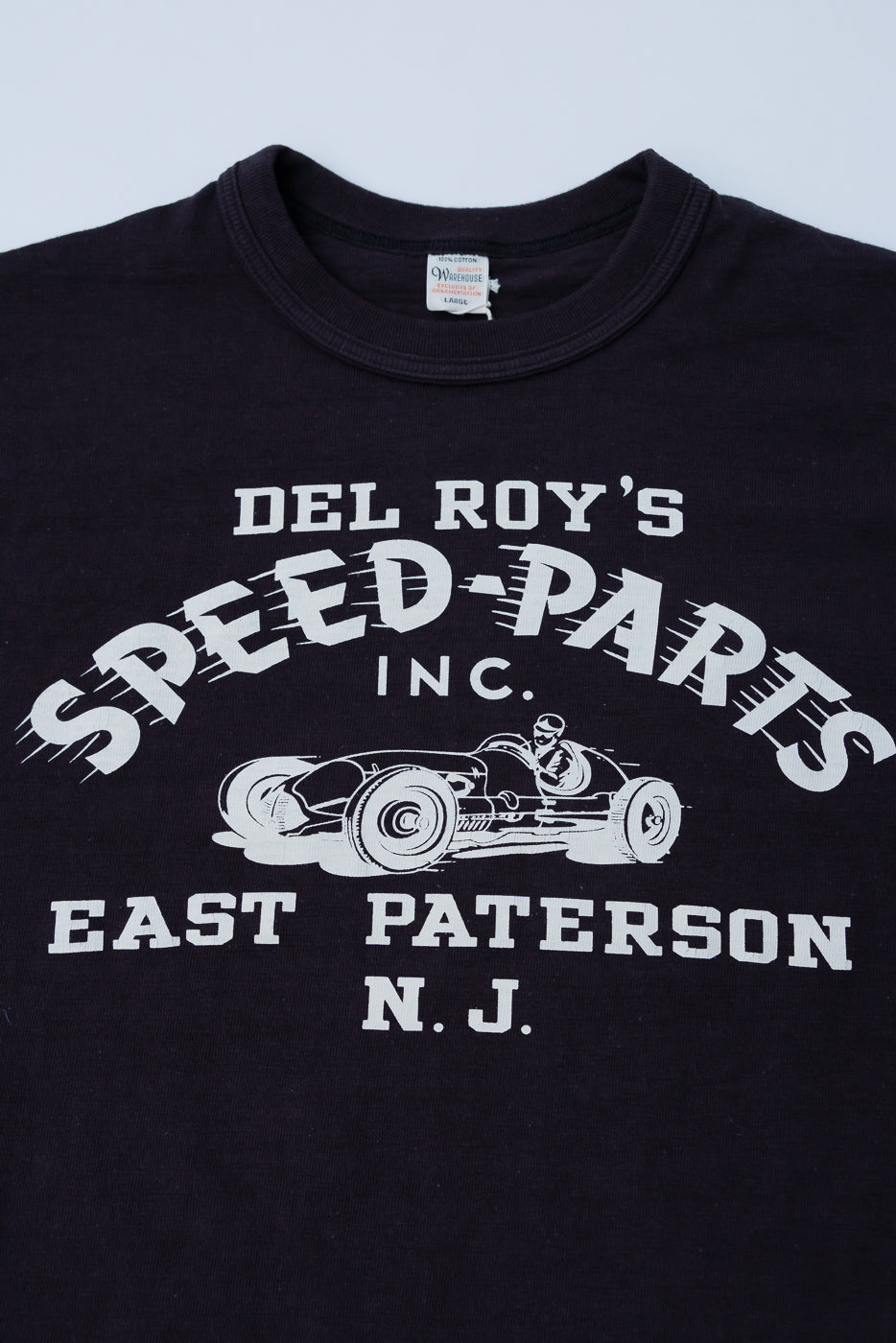 Close-up front of Warehouse & Co. Lot 4601 Slubby Cotton T-shirt, graphic print, crew neck.