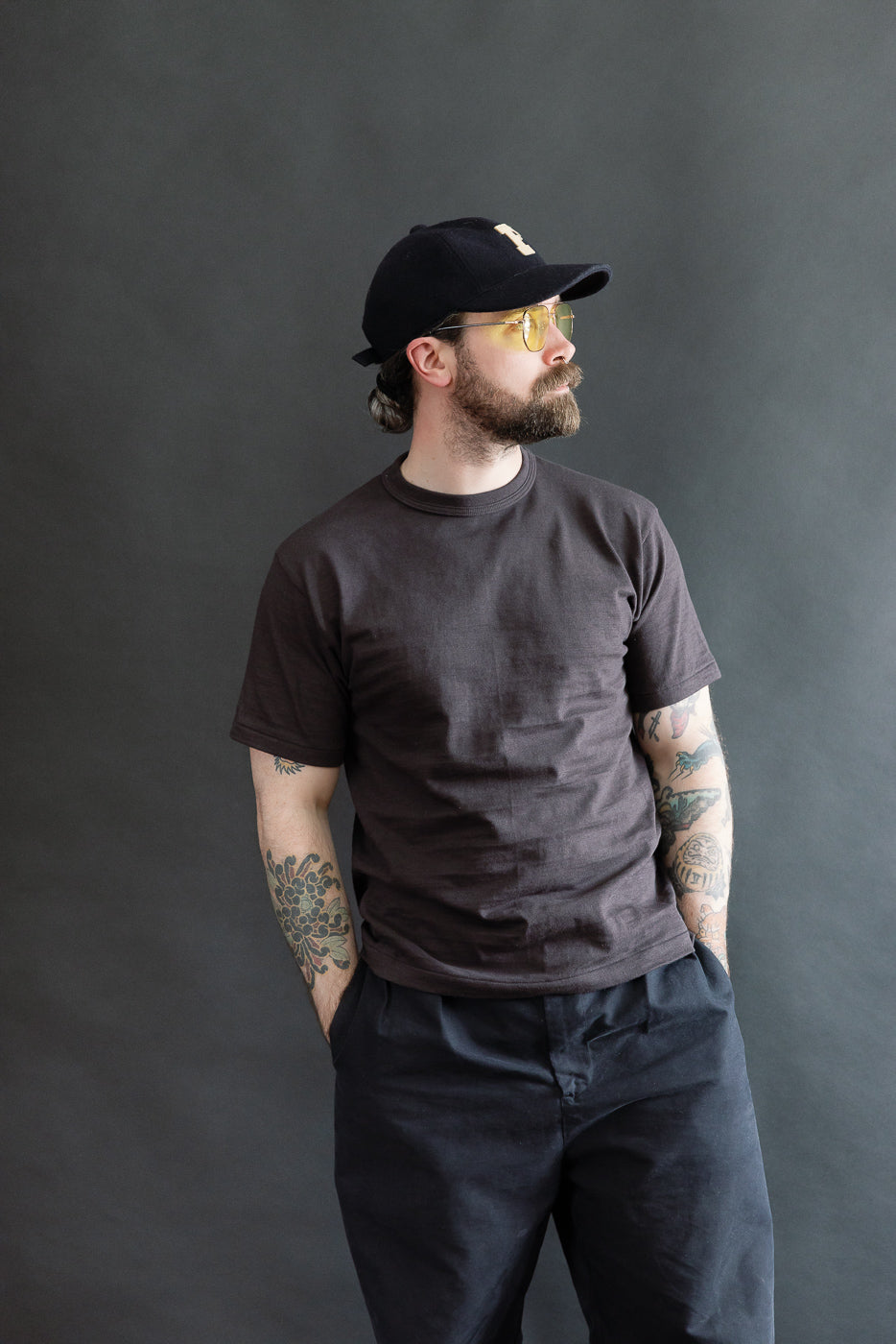 Full body front view of male model, 5'9