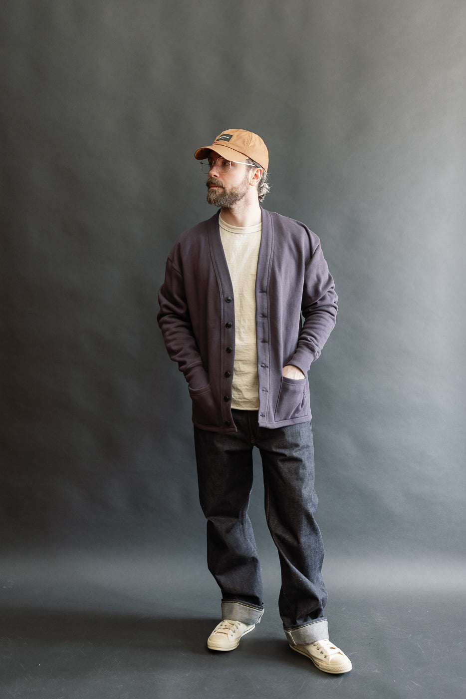 Full body front view of male model 5'9
