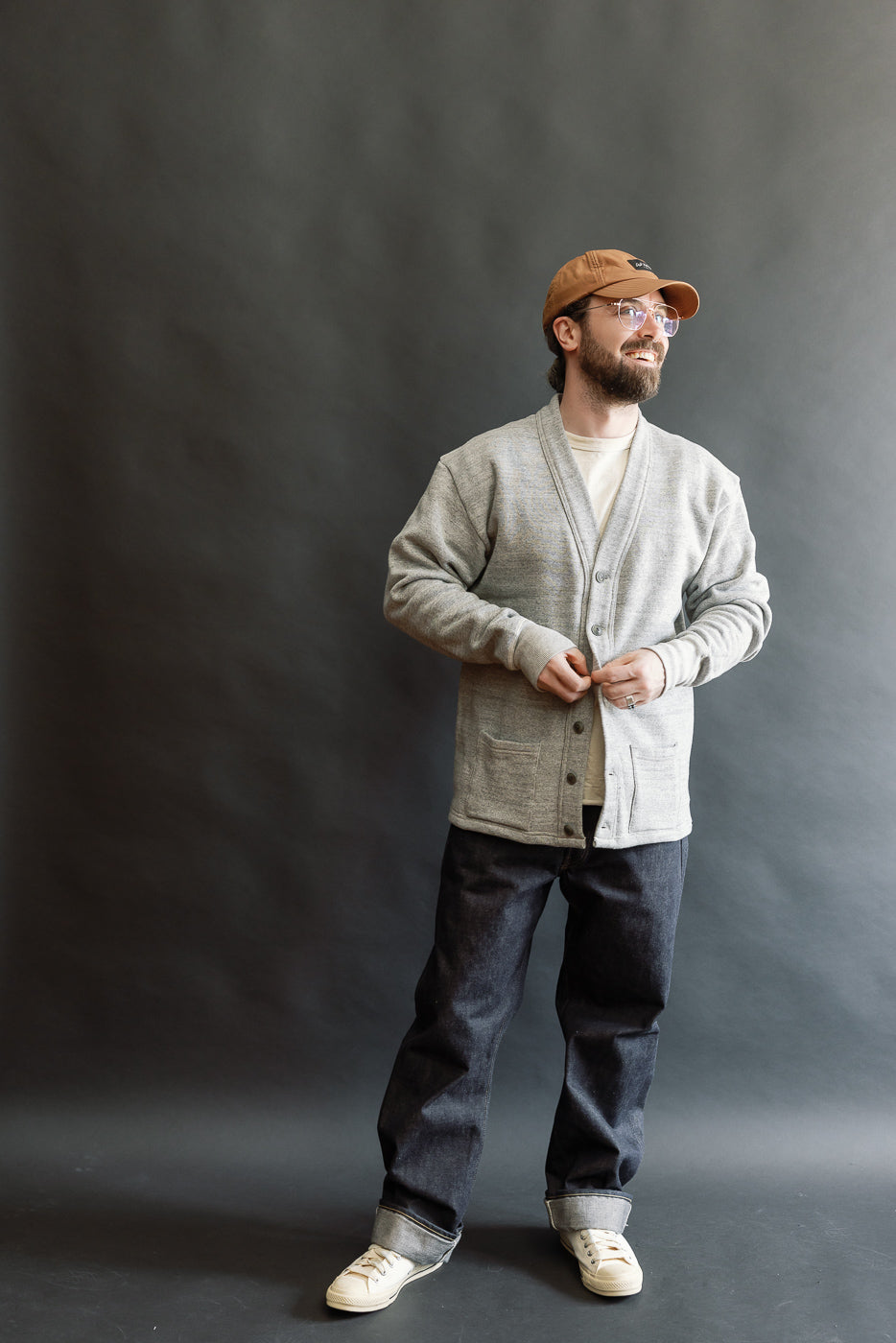 Full body front view of male model 5'9