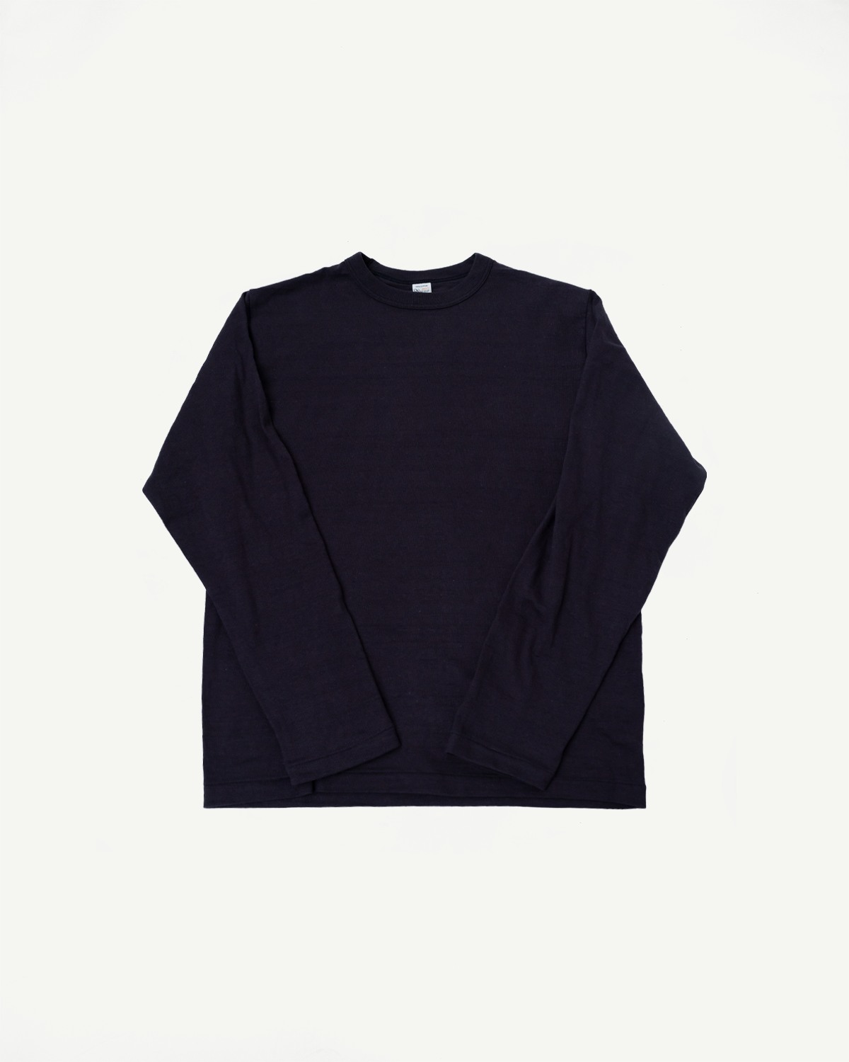 Warehouse & Co. black slubby cotton long sleeve t-shirt, flat lay, front view, crewneck