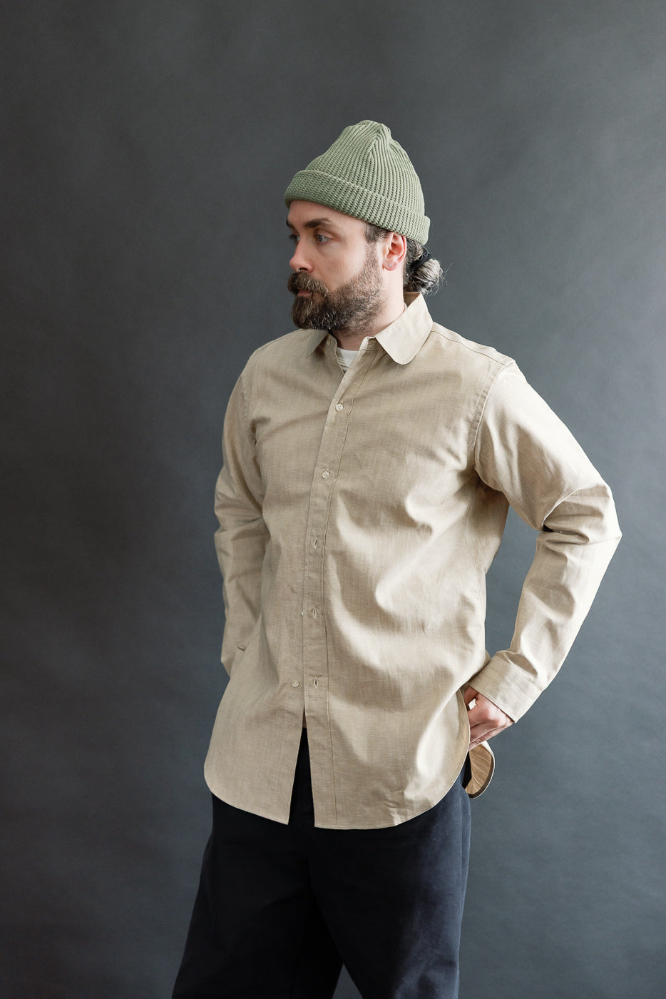 Full body front view of male model 5'9