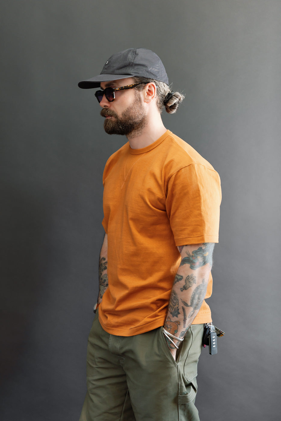 Full body profile of a male model, 5'9