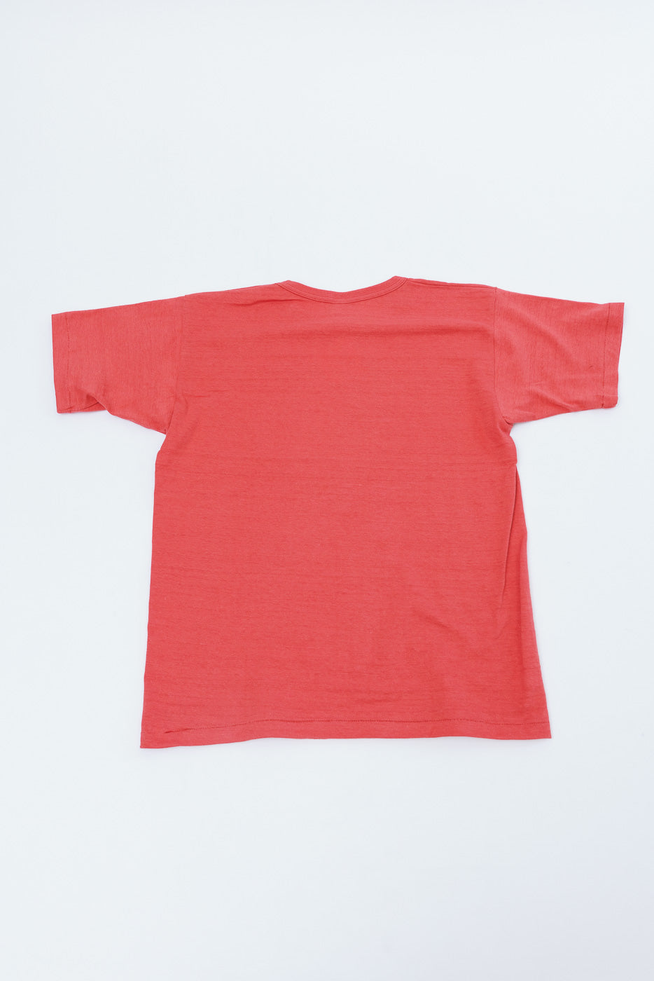 Flat lay, back view of a red short-sleeve cotton t-shirt.