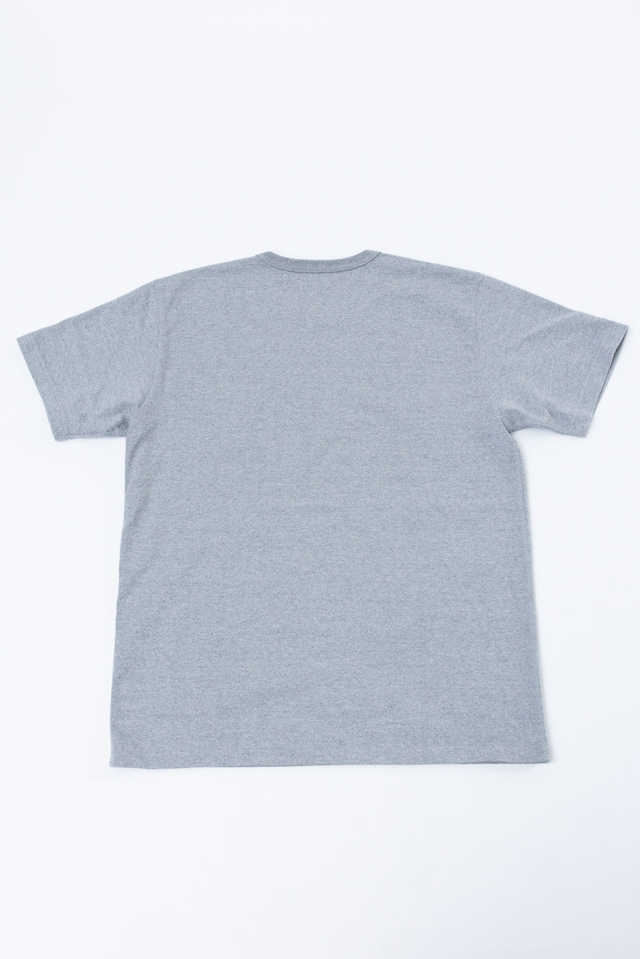 Flat lay back view of a grey short-sleeve t-shirt.