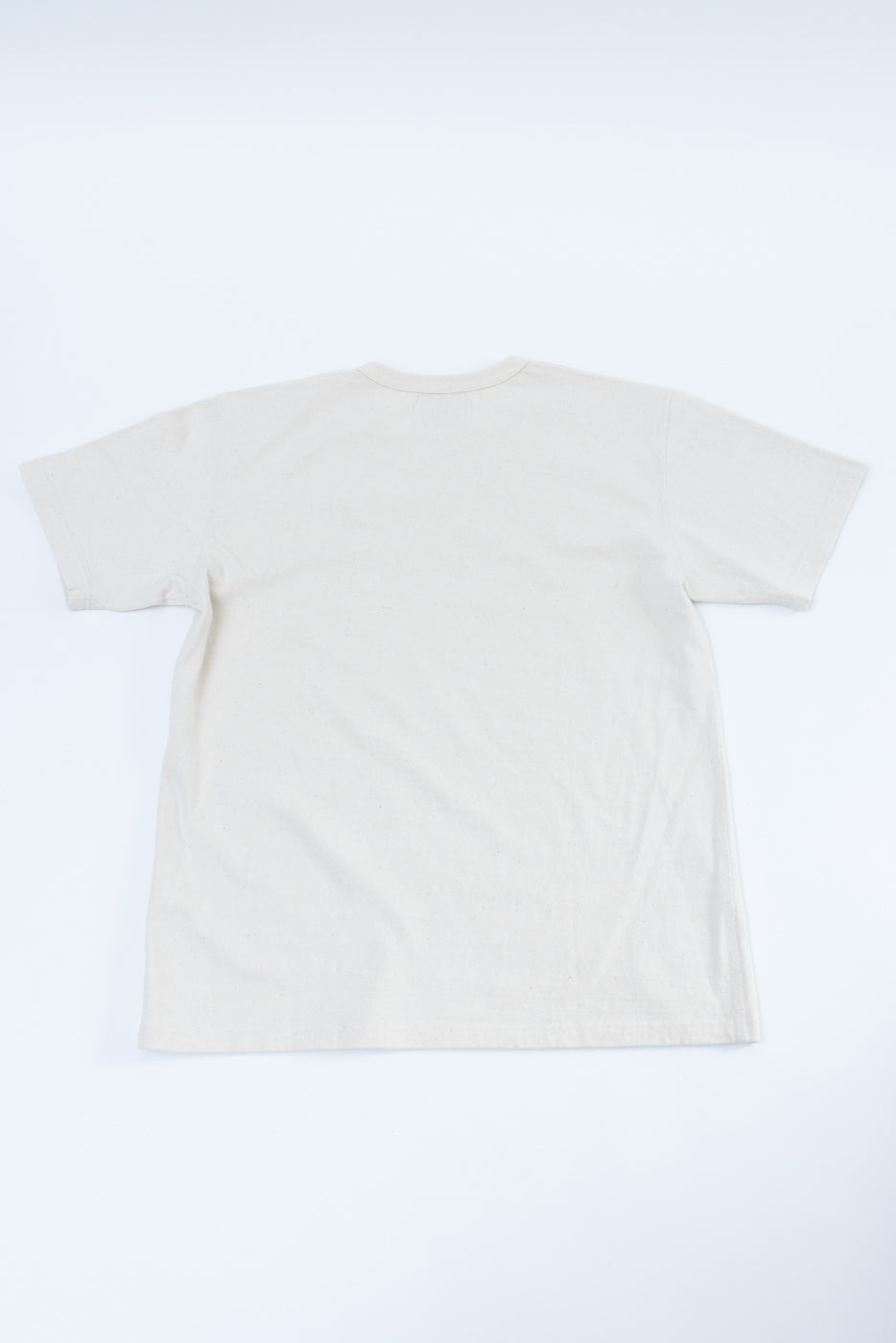 ELS Recycled Cotton Slub Crewneck T-Shirt - Ecru, displayed flat, showcasing its off-white hue and textured fabric with a modern athletic fit, emphasizing Japanese craftsmanship and sustainability.