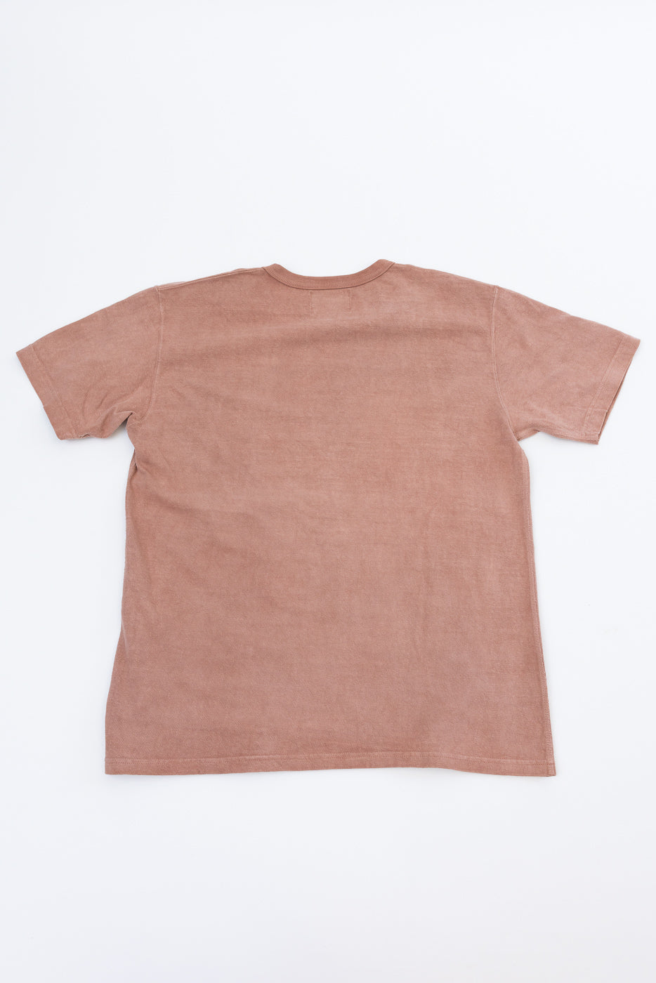 Back view flat lay of dusty rose short sleeve tee, crew neck, relaxed fit, soft cotton texture
