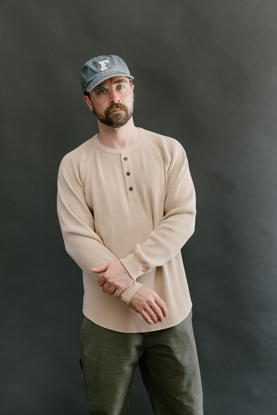 Foxfibre® Heavyweight Waffle Henley - Coyote 15