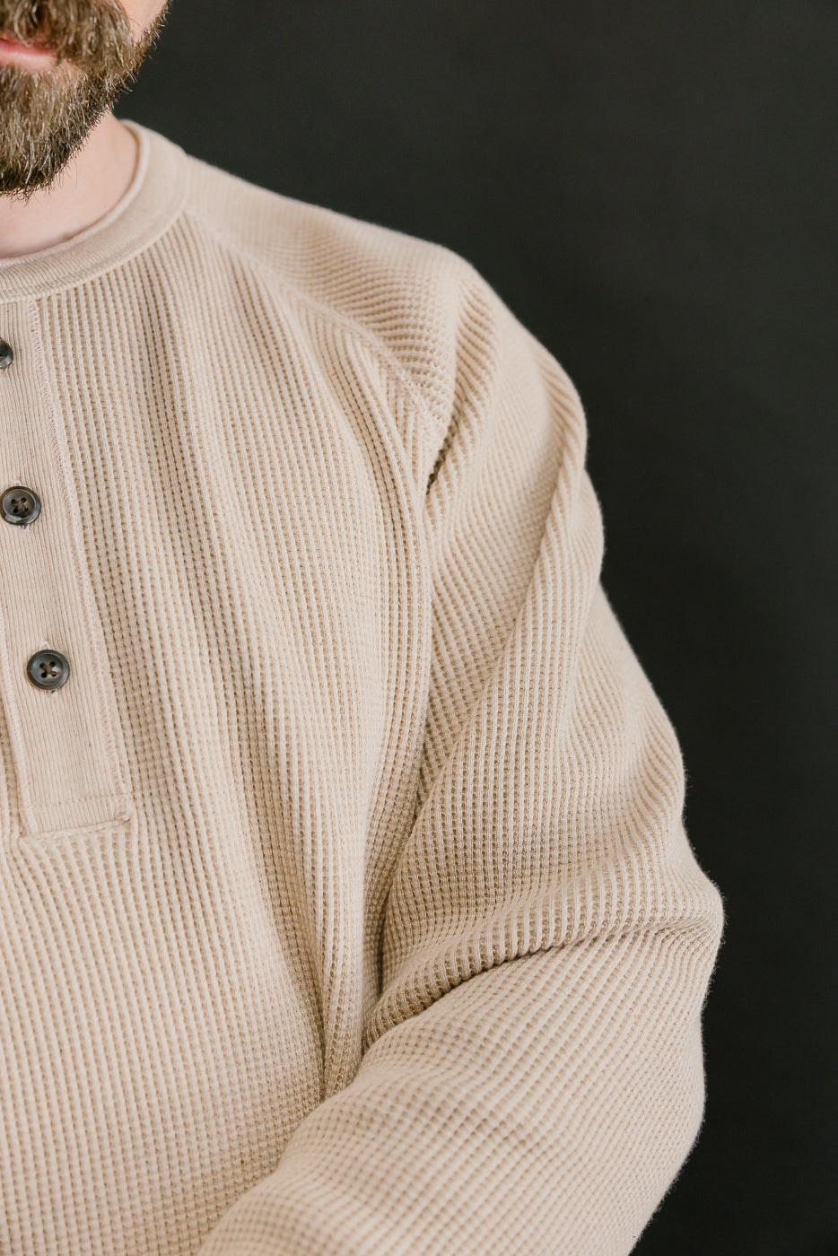 Foxfibre® Heavyweight Waffle Henley - Coyote 15