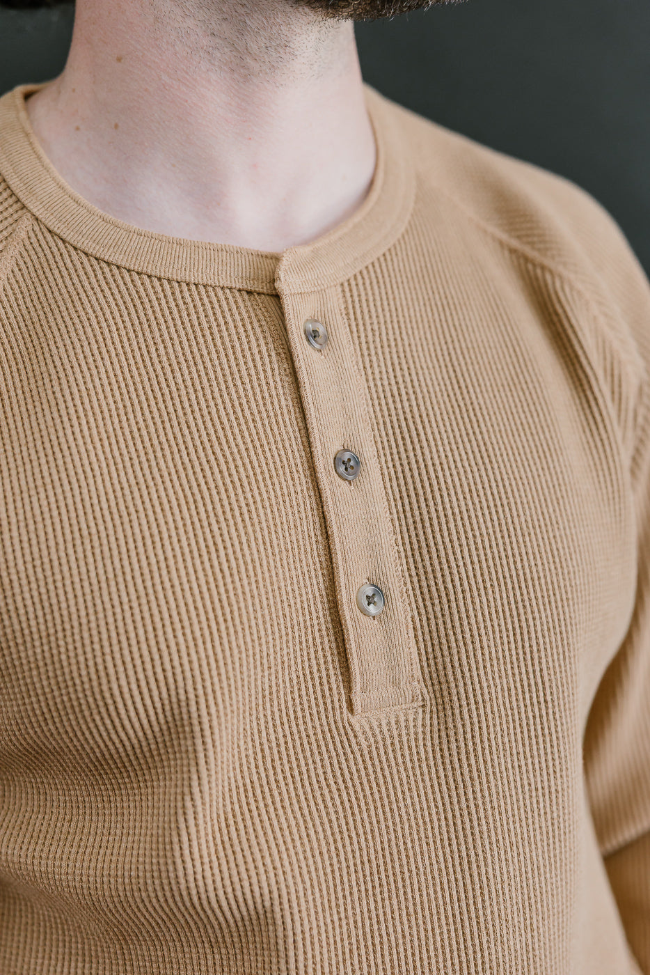Foxfibre® Heavyweight Waffle Henley - Coyote 70