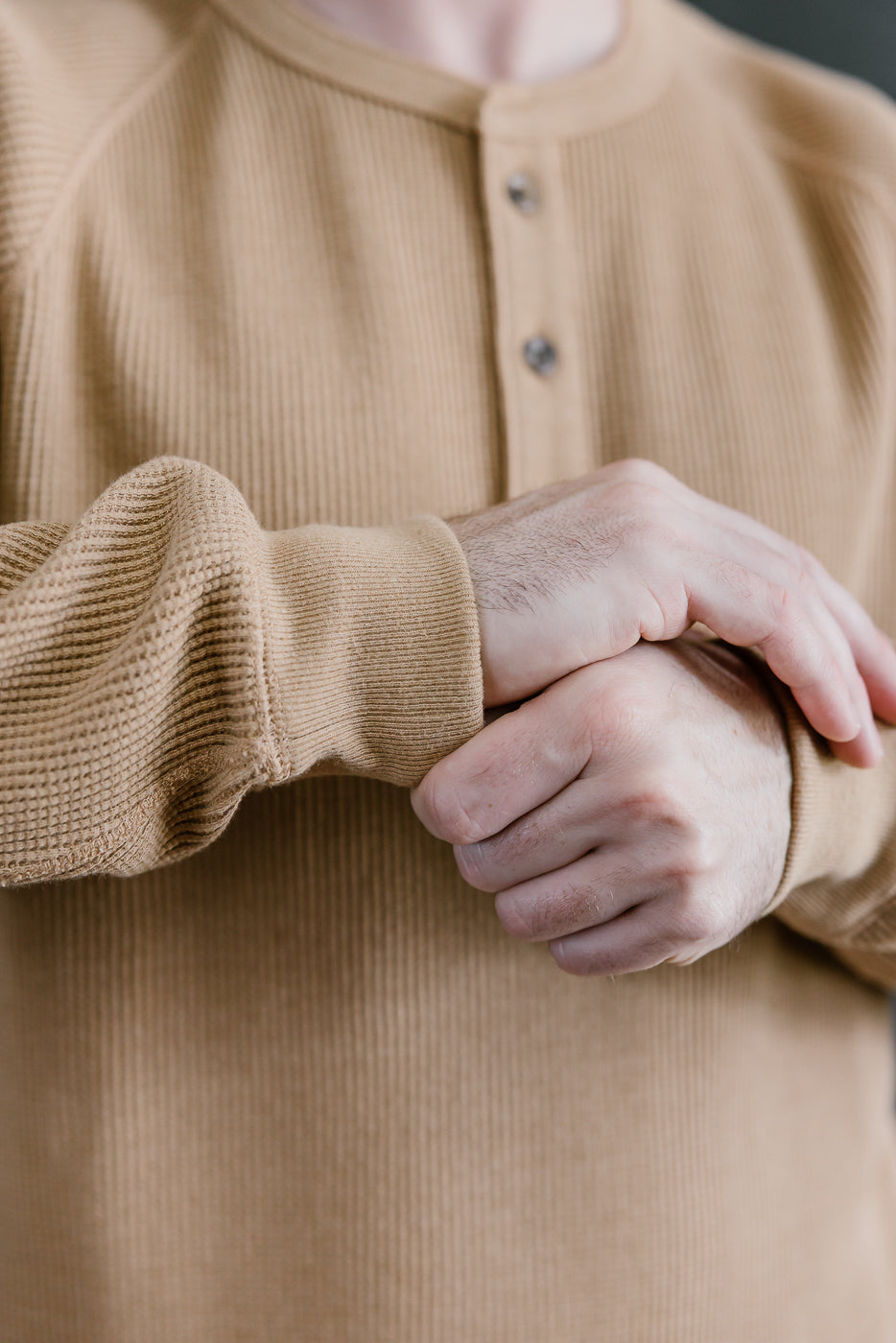 Foxfibre® Heavyweight Waffle Henley - Coyote 70