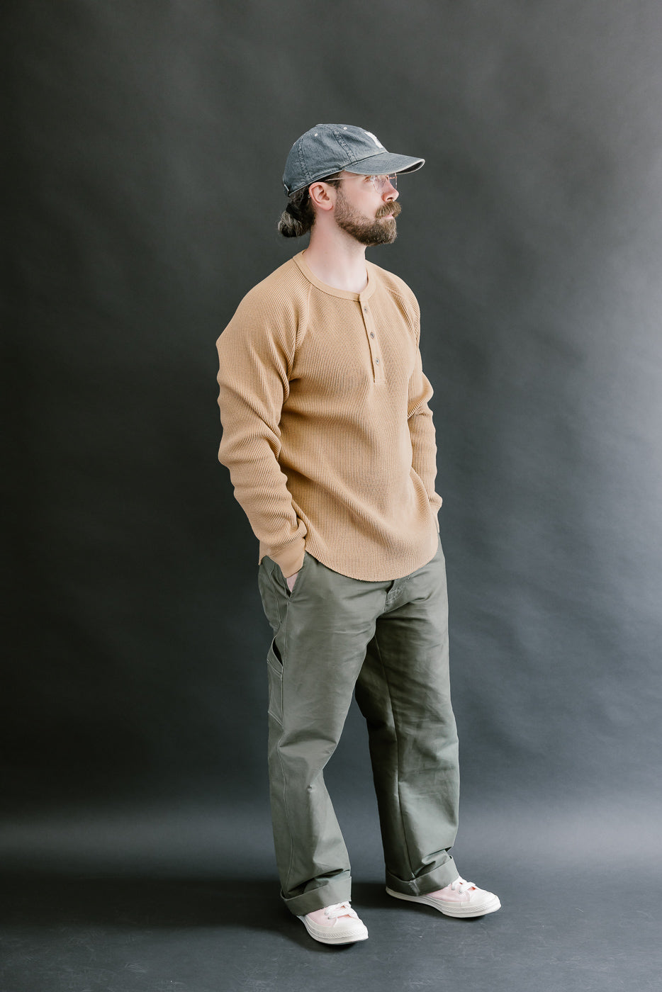 Foxfibre® Heavyweight Waffle Henley - Coyote 70