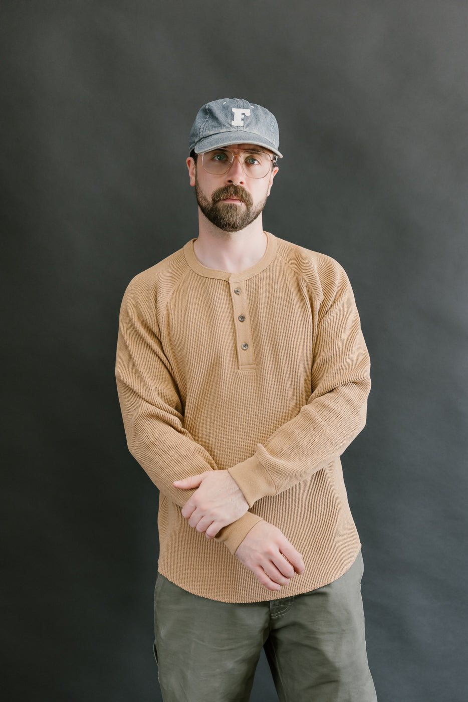 Foxfibre® Heavyweight Waffle Henley - Coyote 70
