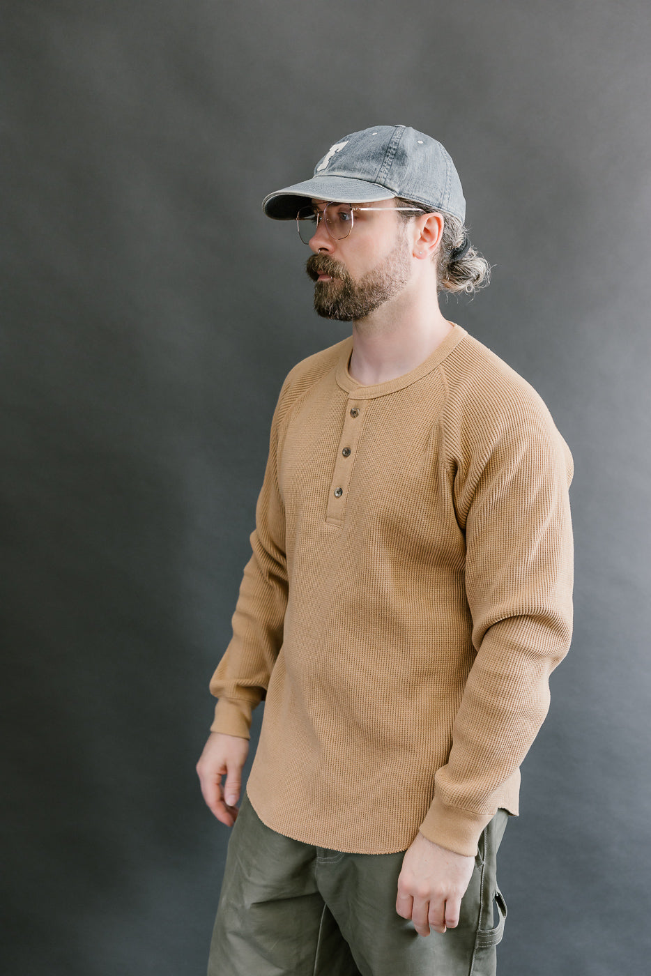 Foxfibre® Heavyweight Waffle Henley - Coyote 70
