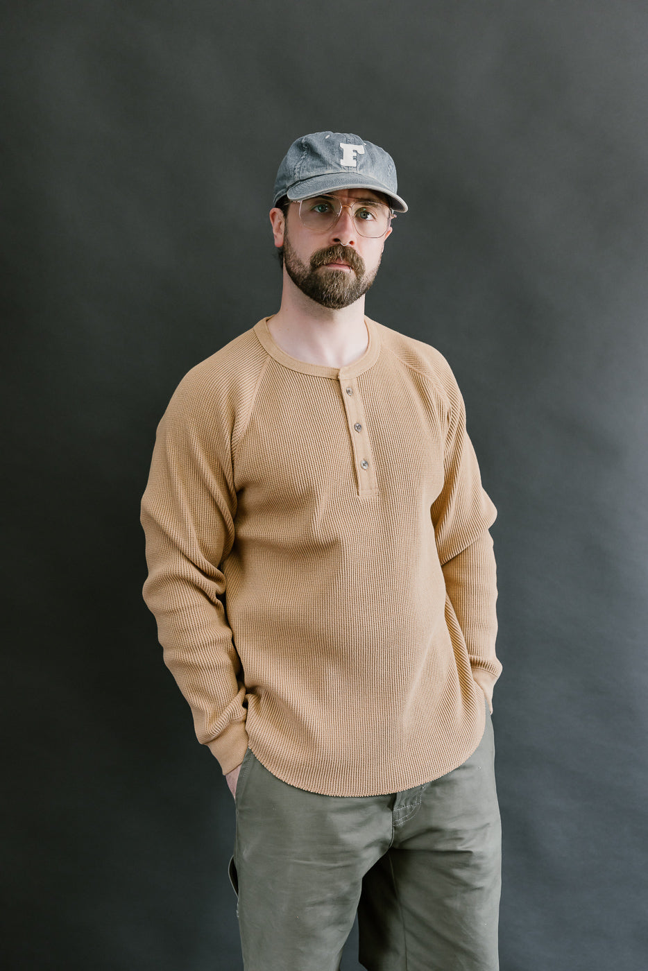 Foxfibre® Heavyweight Waffle Henley - Coyote 70