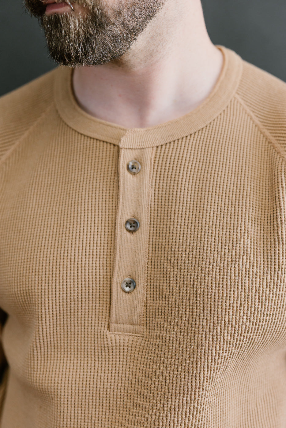 Foxfibre® Heavyweight Waffle Henley - Coyote 70