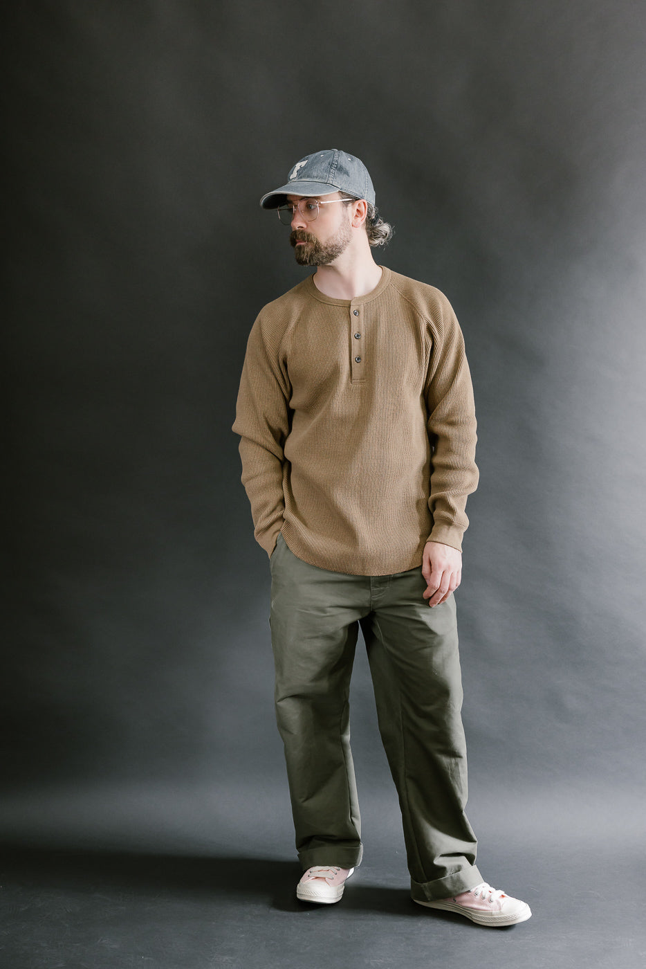 Foxfibre® Heavyweight Waffle Henley Iron Mordant - Coyote 80
