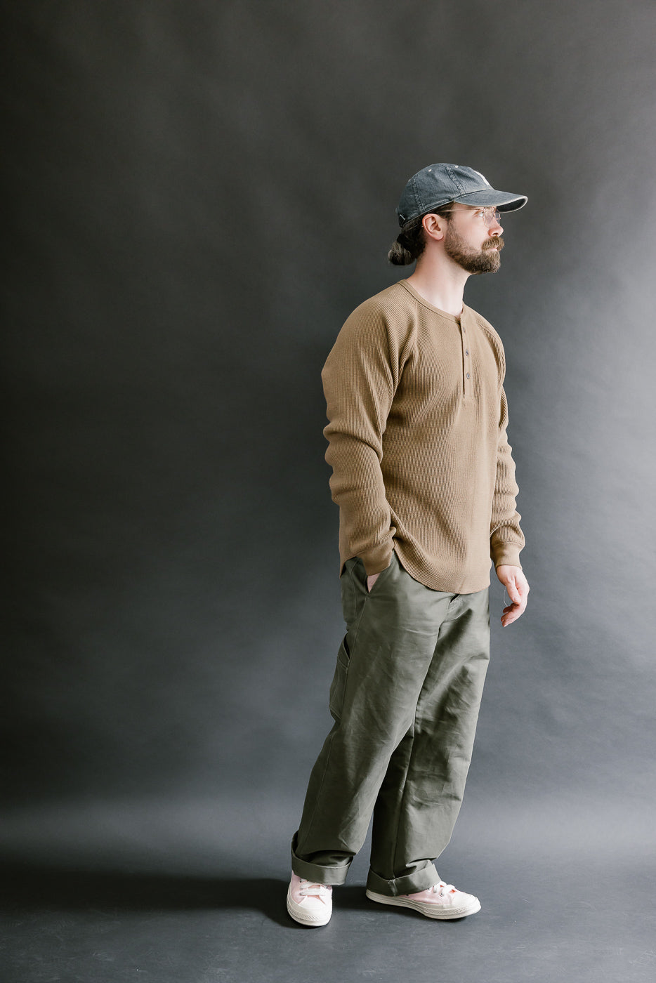 Foxfibre® Heavyweight Waffle Henley Iron Mordant - Coyote 80