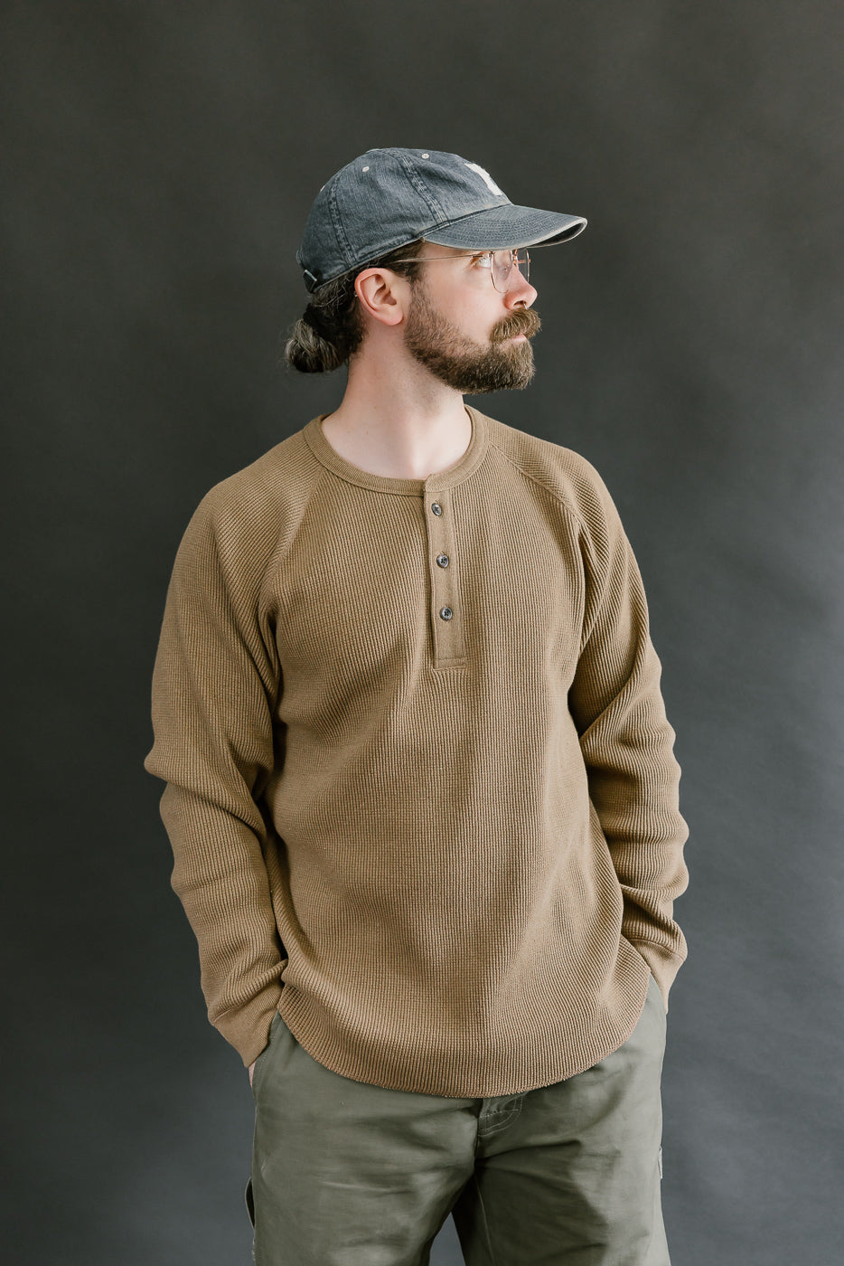 Foxfibre® Heavyweight Waffle Henley Iron Mordant - Coyote 80