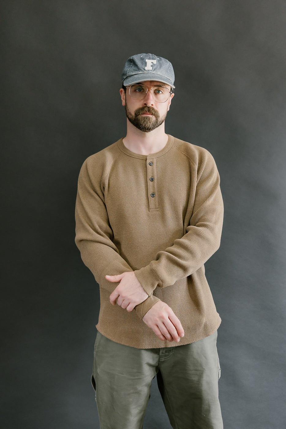 Foxfibre® Heavyweight Waffle Henley Iron Mordant - Coyote 80