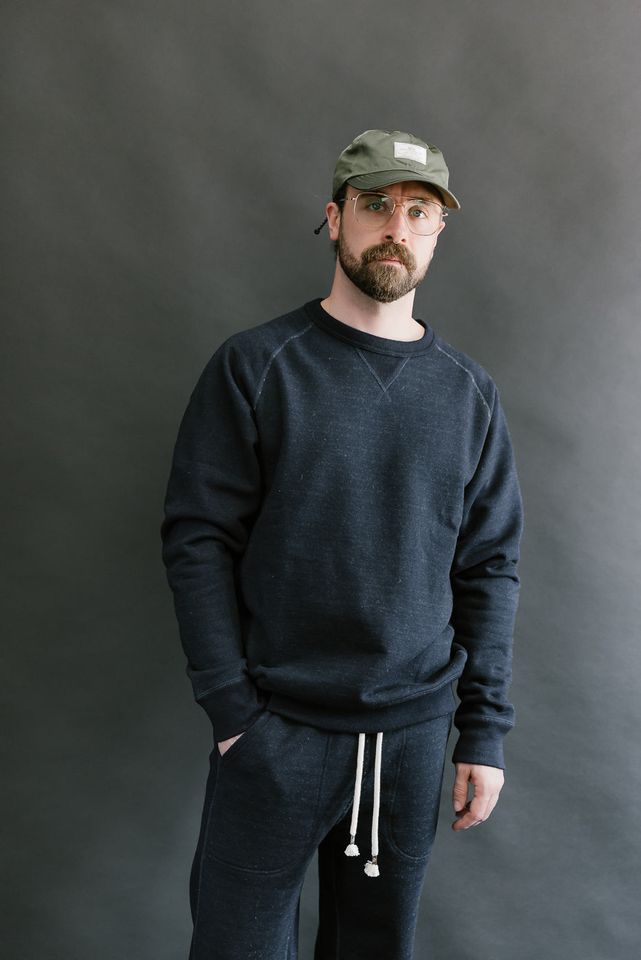 Pullover Crewneck - Real Indigo Blanket Striped French Terry