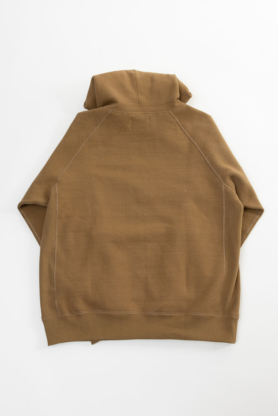 Flat lay of Wonder Looper double heavyweight French terry hoodie in dune, back view.