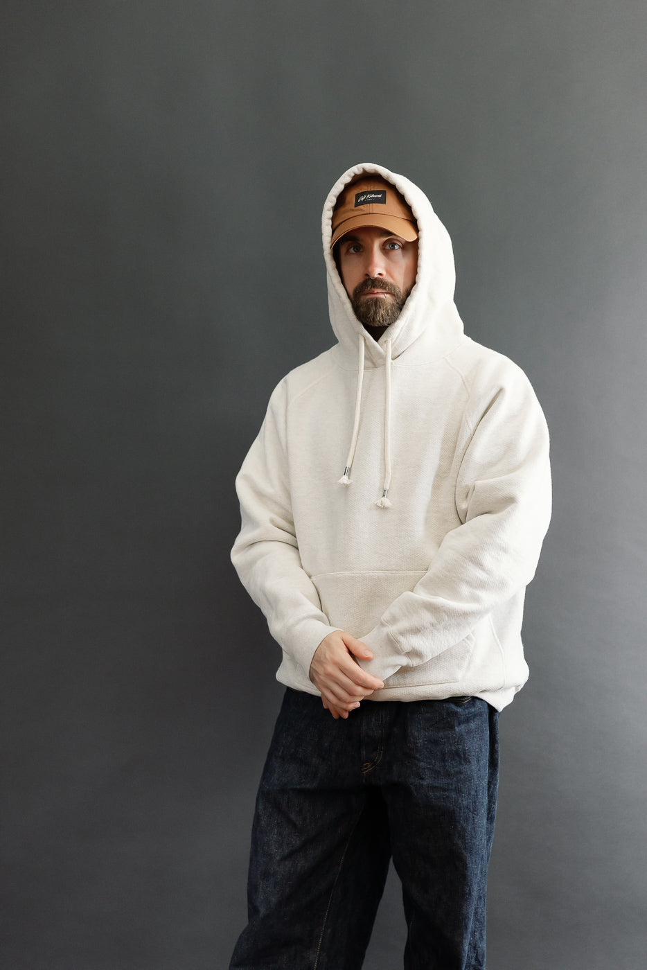 Full body front view of a male model (5'9