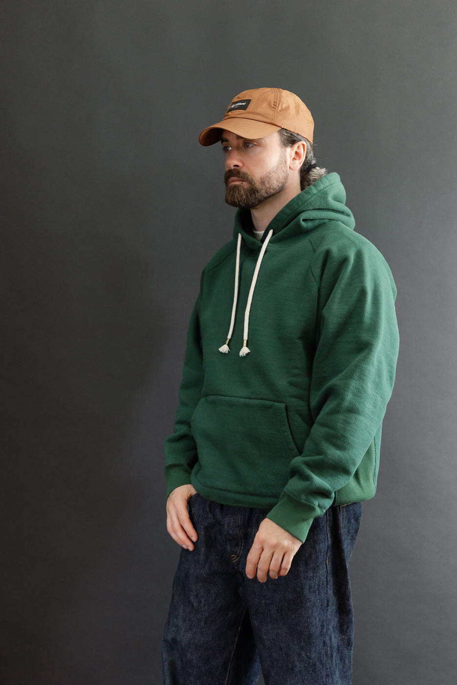 Full body side view of male model (5'9