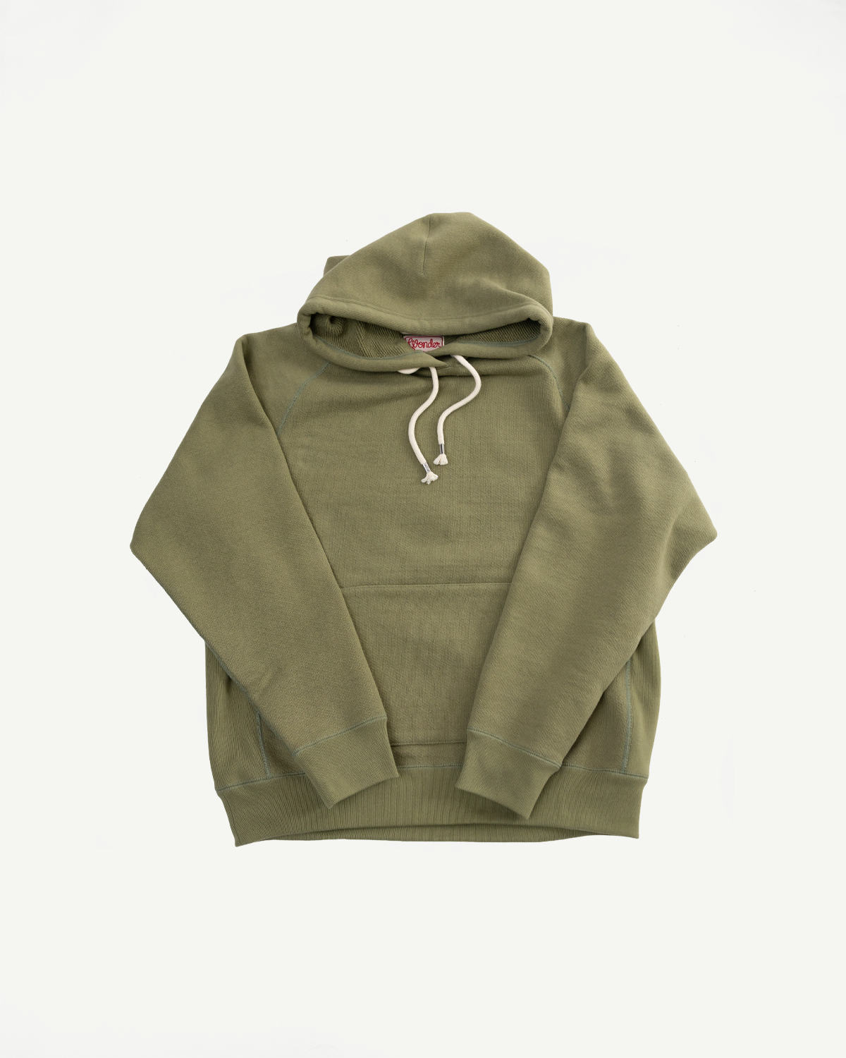 Front flat lay of sage Wonder Looper heavyweight French terry pullover hoodie at Dant