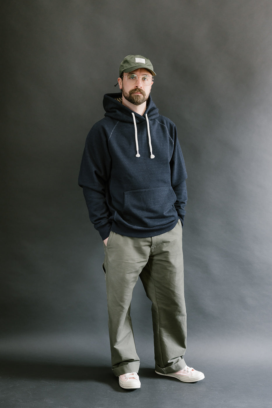 Pullover Hoodie - Real Indigo Blanket Striped French Terry