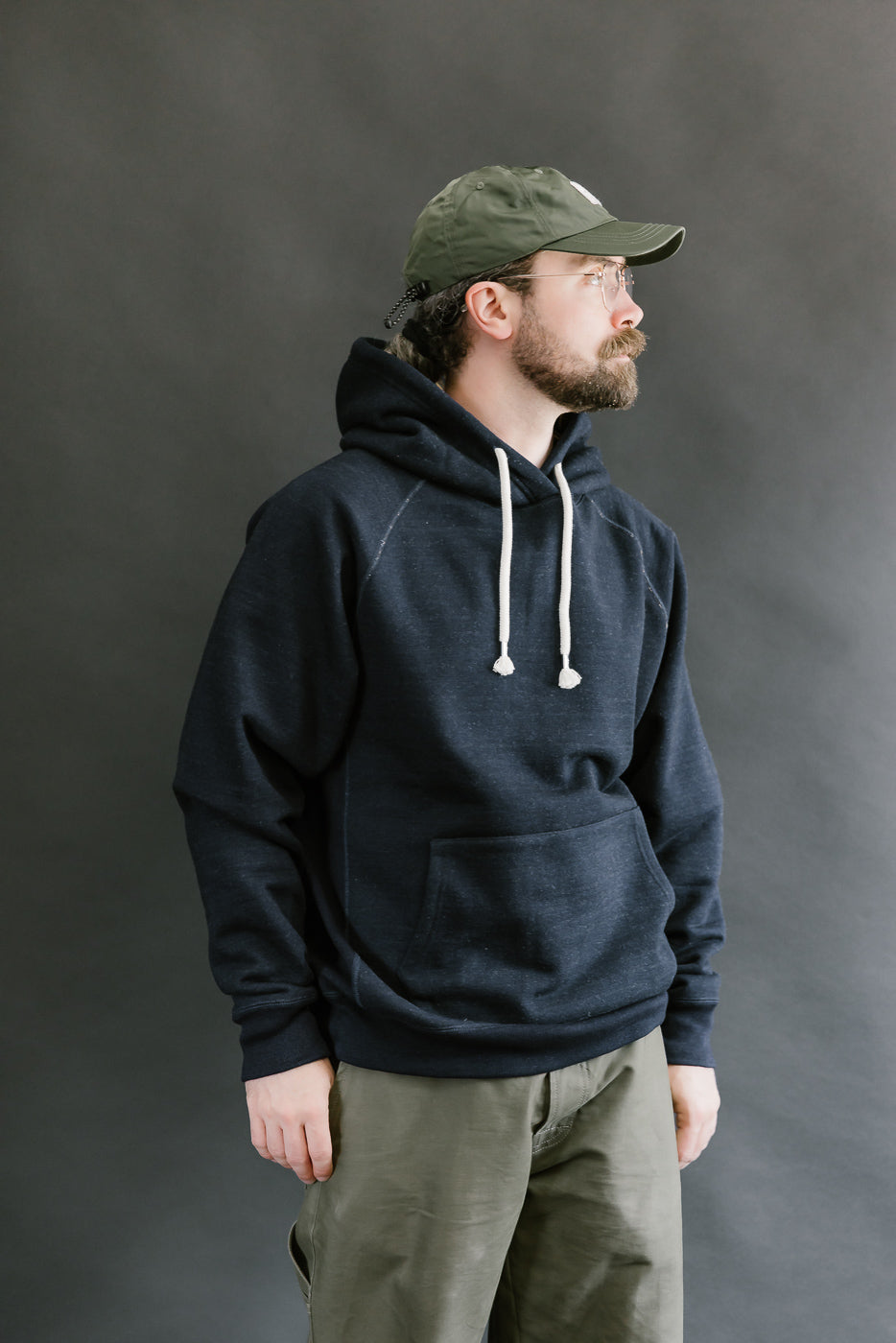Pullover Hoodie - Real Indigo Blanket Striped French Terry