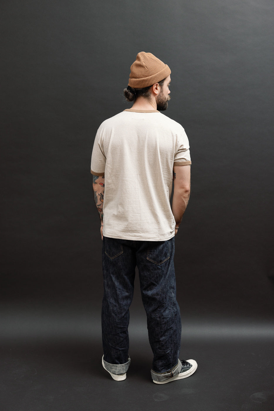 Full body back view of a male model, 5'9