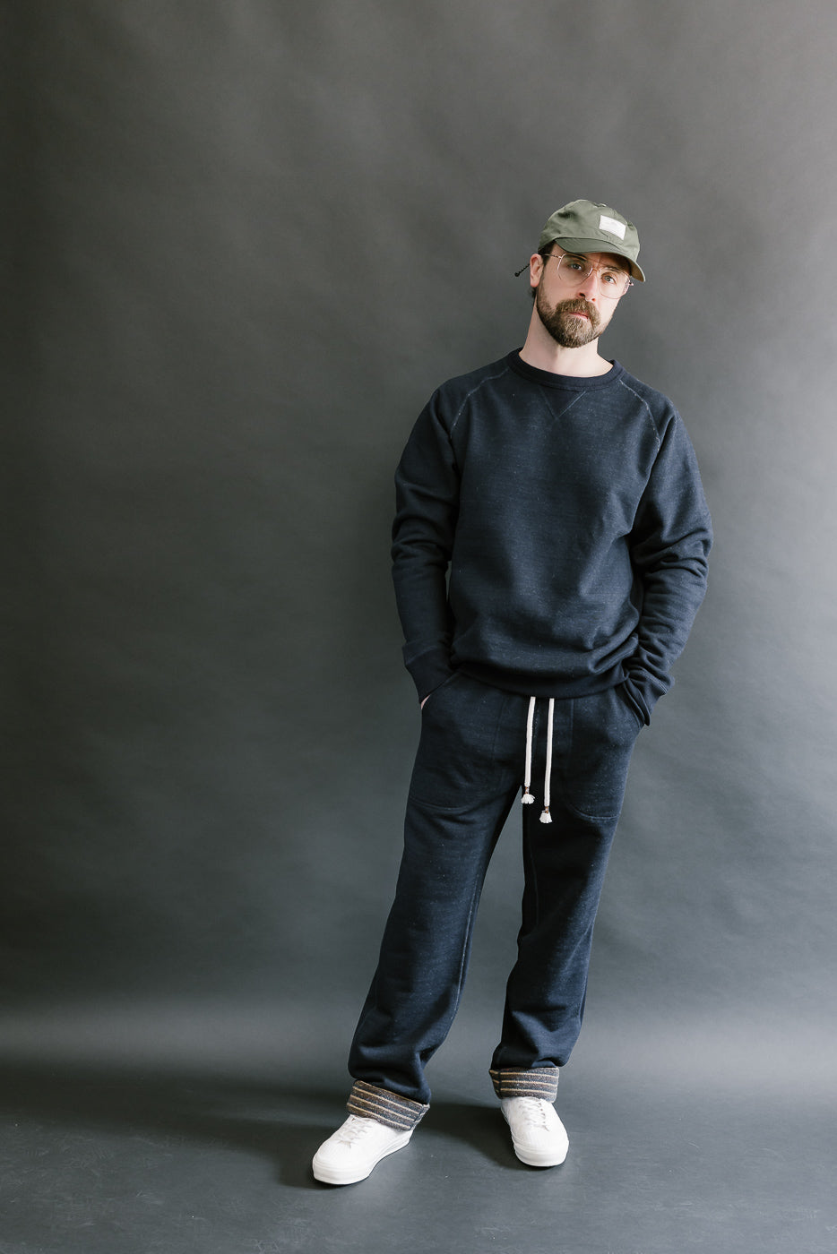Sweat Pants - Real Indigo Blanket Striped French Terry