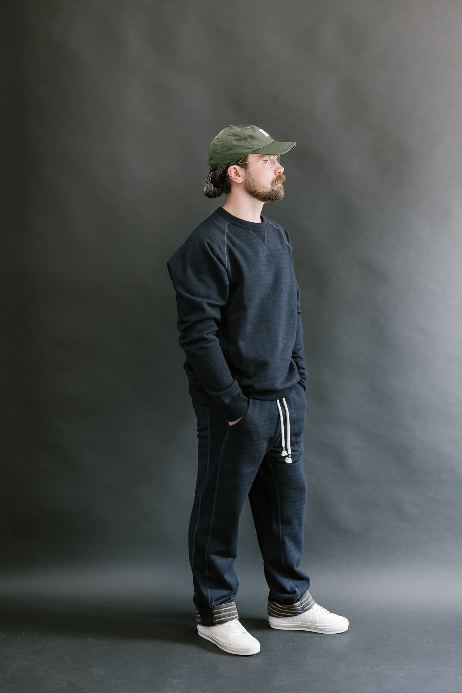 Sweat Pants - Real Indigo Blanket Striped French Terry