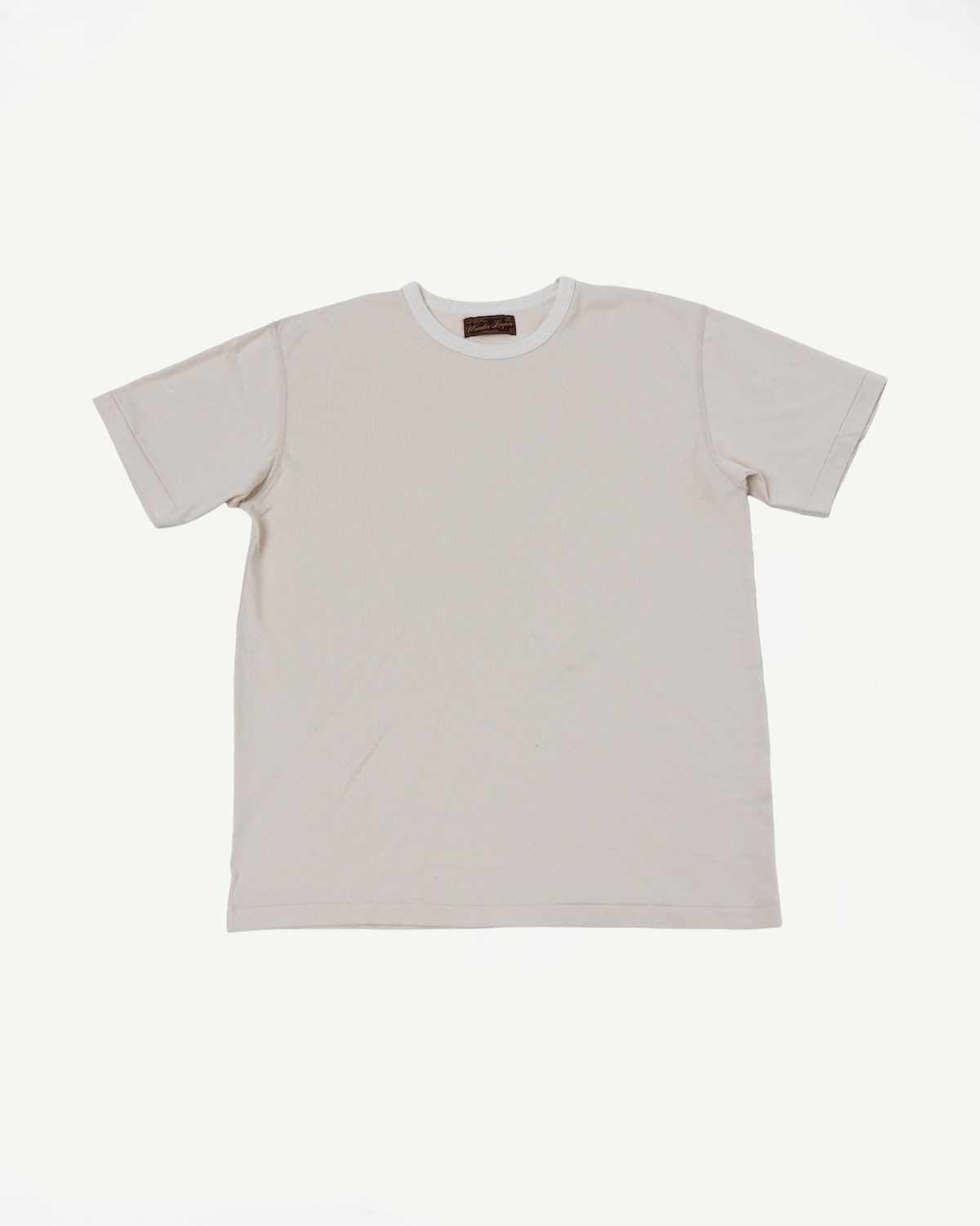 Front view flat lay of a plain white crew neck t-shirt.