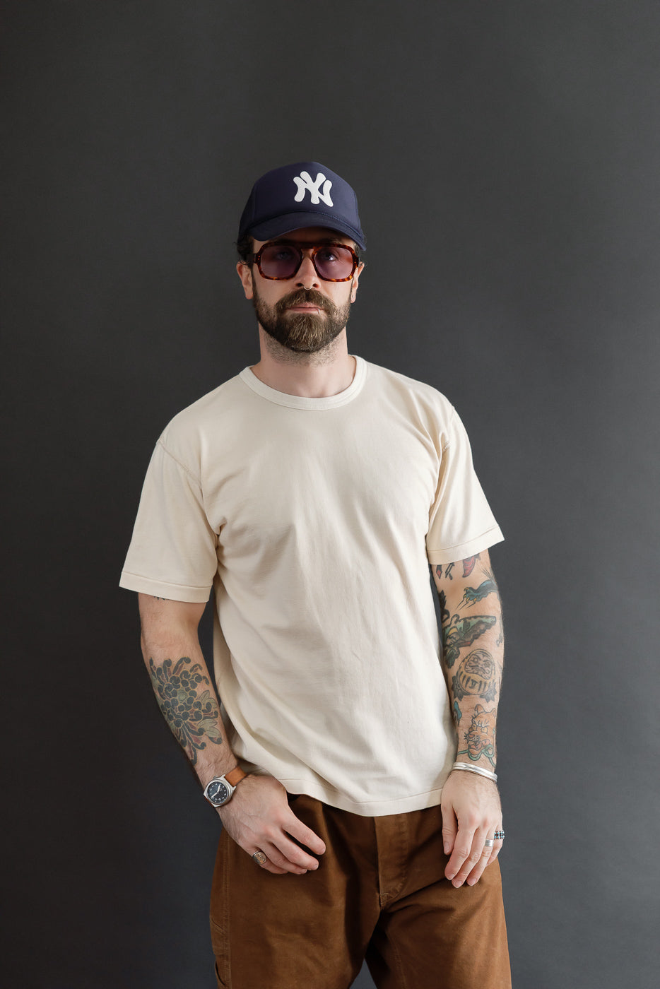 Full body front view of a male model (5'9