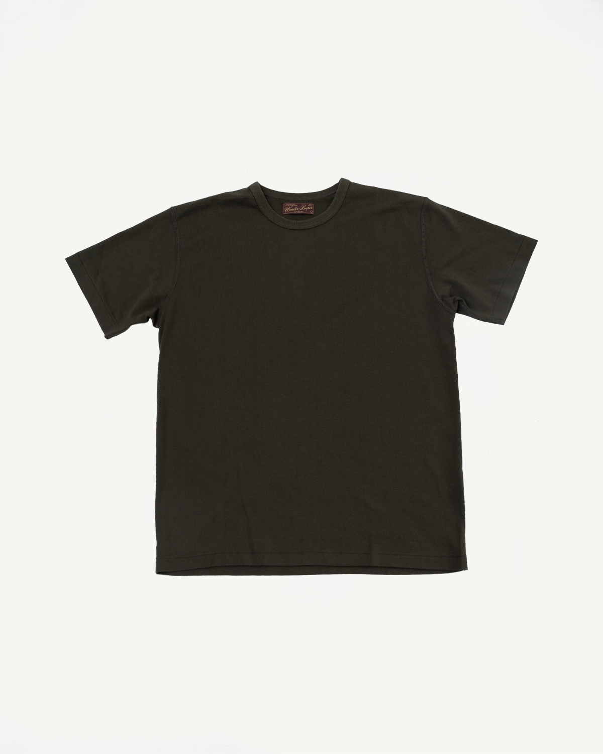 Ultimate Pima Tsuriami Crewneck T-Shirt - Khaki, featuring a smooth, short-sleeved design in dark olive green, laid flat to highlight its lightweight, organic Pima cotton construction for year-round wear.