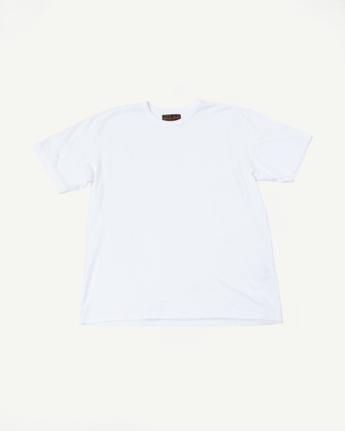 Front view flat lay of a white crewneck short sleeve cotton t-shirt.