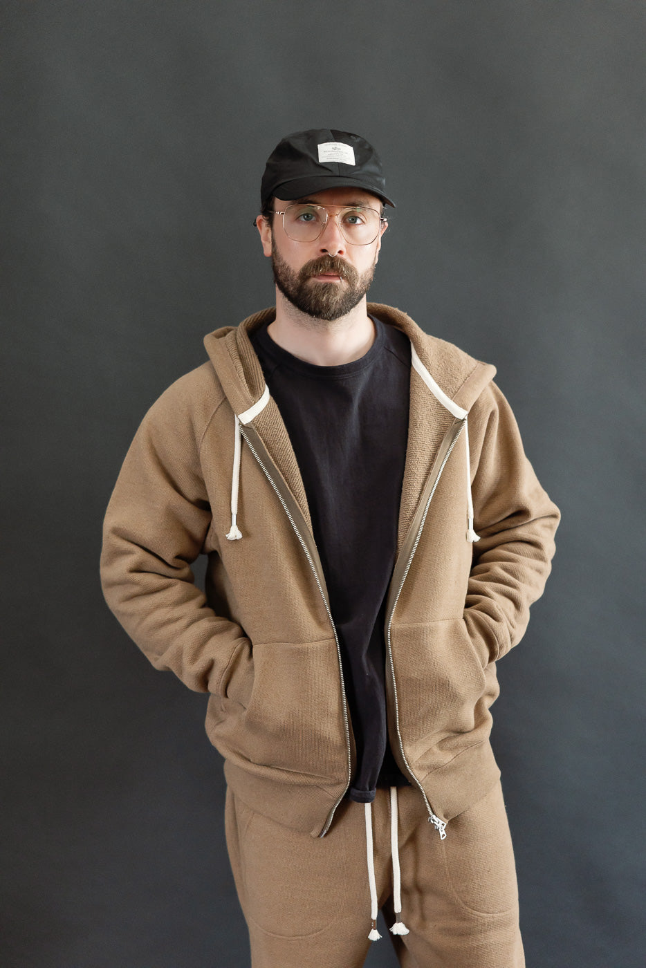 Zip Hoodie - Iron Mordant Double Heavyweight French Terry Foxfibre® - Coyote 80