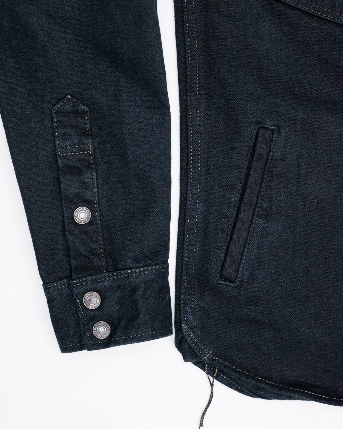 IHSH-293-OD - 18oz Vintage Selvedge Denim CPO Shirt - Indigo Overdyed Black