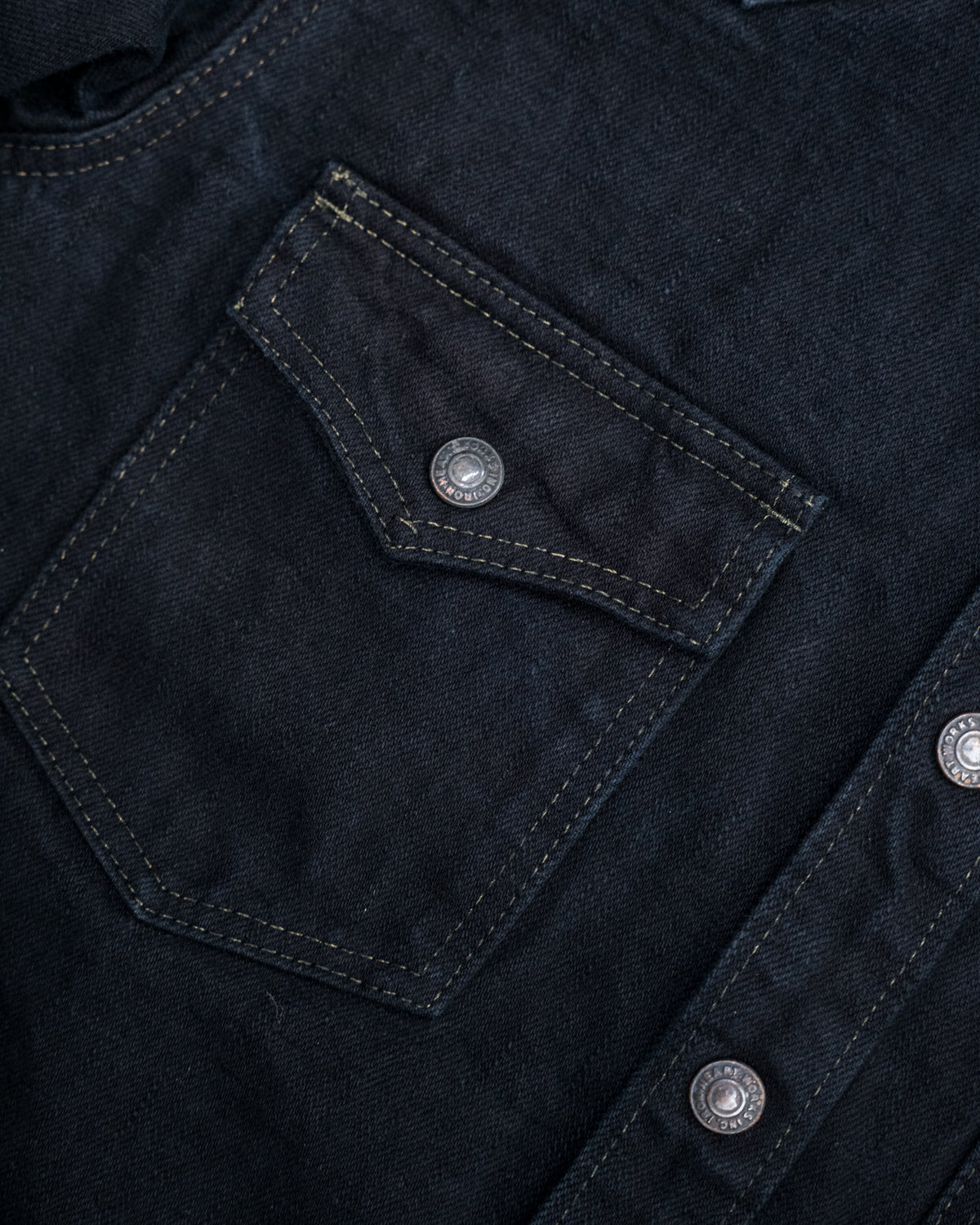 IHSH-293-OD - 18oz Vintage Selvedge Denim CPO Shirt - Indigo Overdyed Black