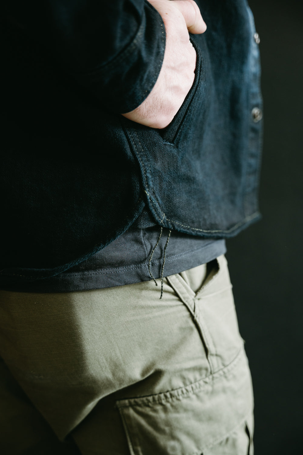 IHSH-293-OD - 18oz Vintage Selvedge Denim CPO Shirt - Indigo Overdyed Black