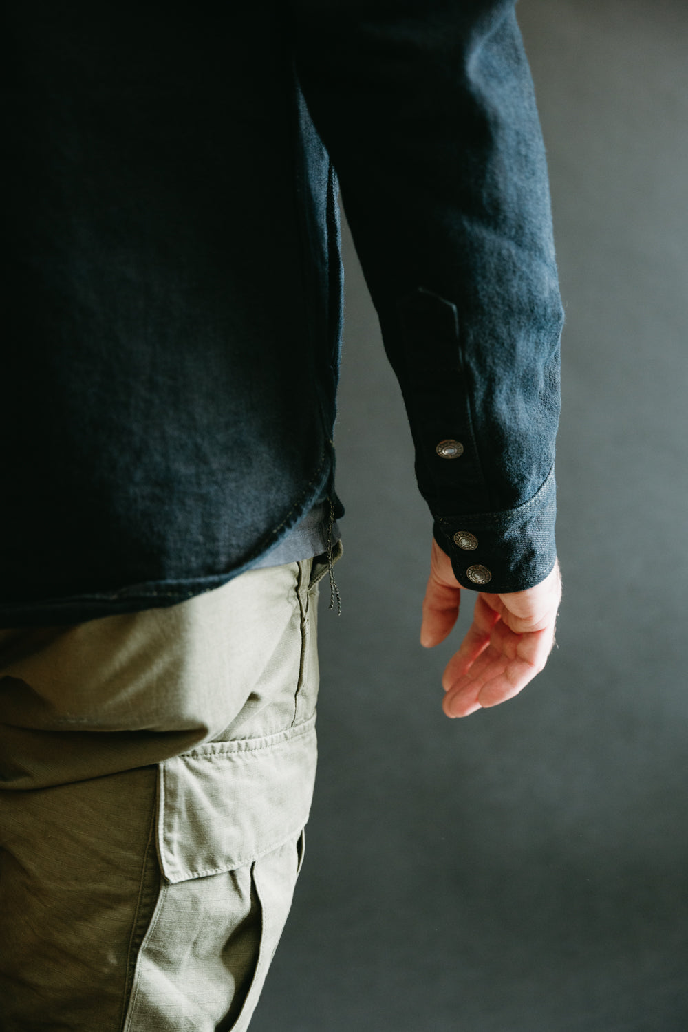 IHSH-293-OD - 18oz Vintage Selvedge Denim CPO Shirt - Indigo Overdyed Black
