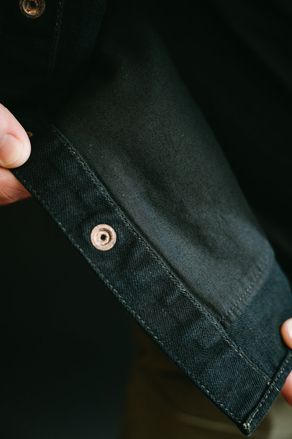 IHSH-293-OD - 18oz Vintage Selvedge Denim CPO Shirt - Indigo Overdyed Black