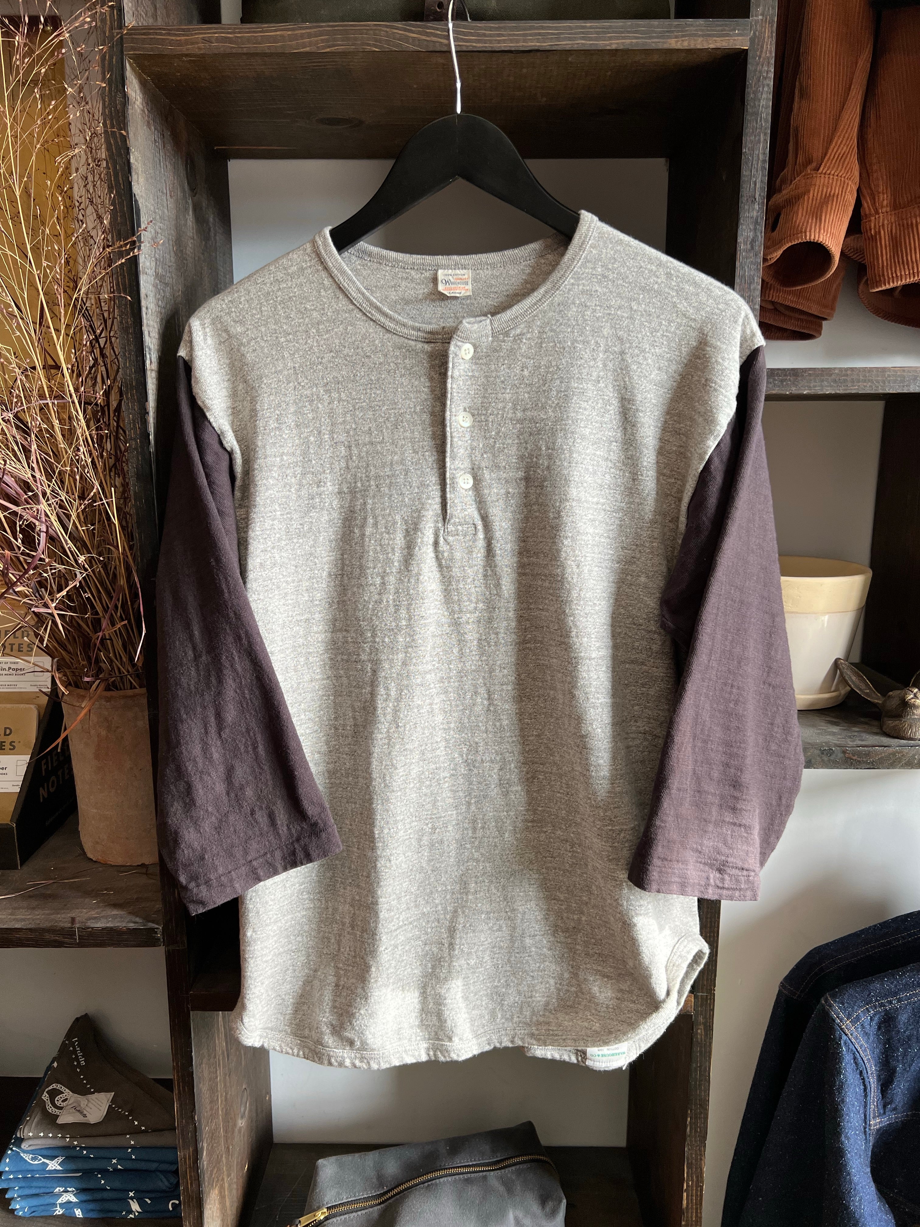 Gently Used Warehouse & Co. 3/4 Henley Tee - Heather Grey/Sumikuro - Large