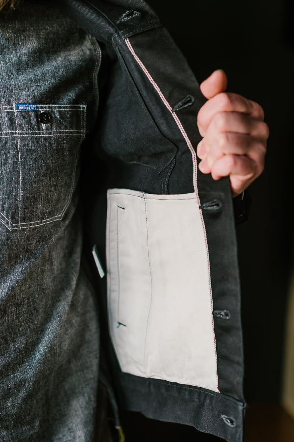 IHJ-86-BLK - 14oz Selvedge Denim Modified Type III Jacket - Black/Black