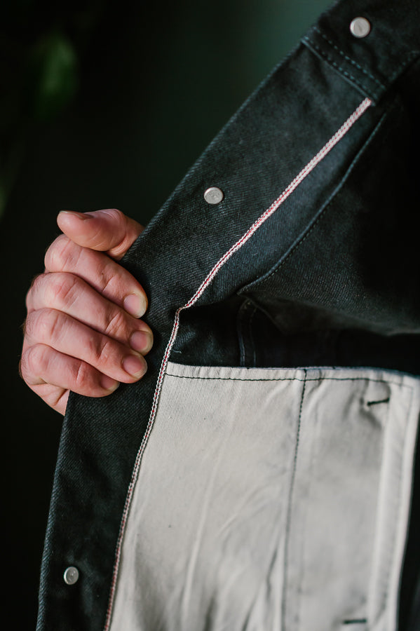 IHJ-86-BLK - 14oz Selvedge Denim Modified Type III Jacket - Black/Black