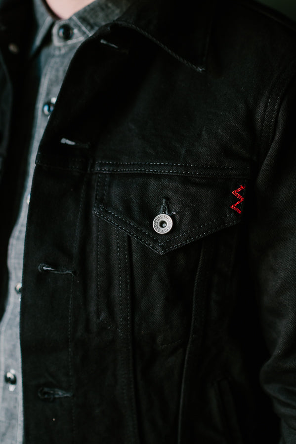 IHJ-86-BLK - 14oz Selvedge Denim Modified Type III Jacket - Black/Black