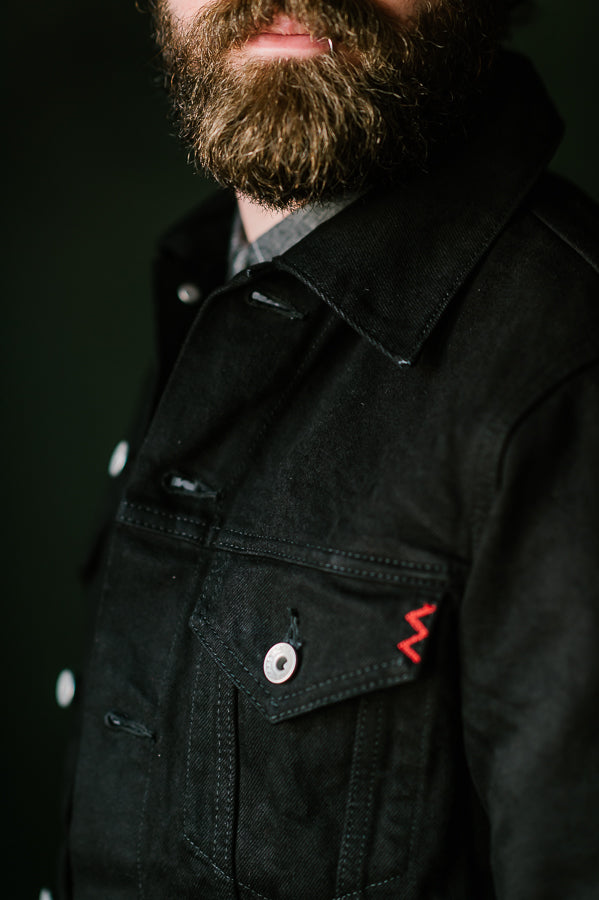 IHJ-86-BLK - 14oz Selvedge Denim Modified Type III Jacket - Black/Black