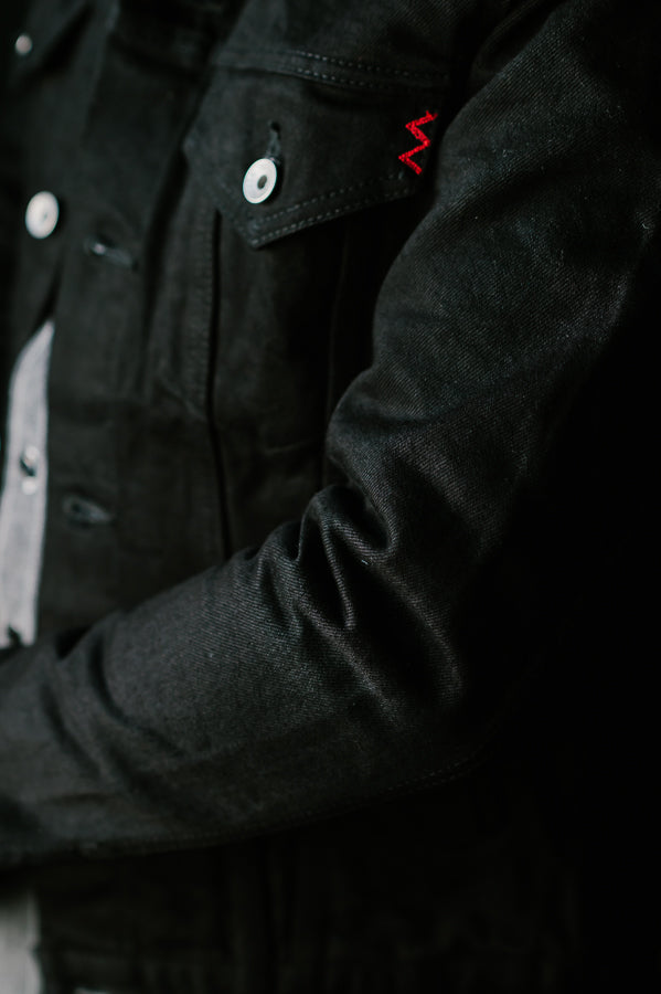 IHJ-86-BLK - 14oz Selvedge Denim Modified Type III Jacket - Black/Black